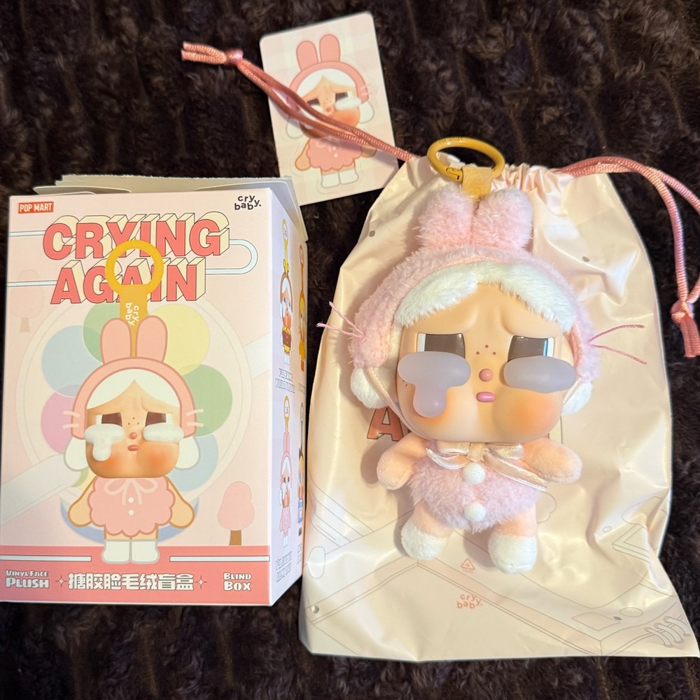 Crying Again Plush Keychain - I’ll Give You All My Love (Pink Bunny)